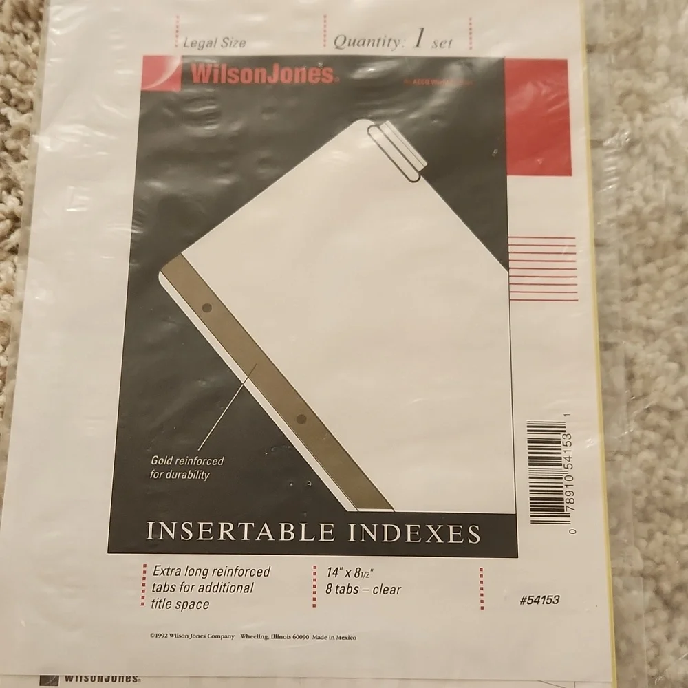 Wilson Jones Legal Size Insertable Indexes 1 set 8 tabs